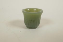 A Mughal miniature celadon jade cup, 1" diameter