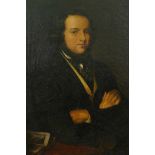 C19th Scottish School, half length portrait of a seated gentleman, unsigned, relined, 12" x 16"