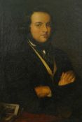 C19th Scottish School, half length portrait of a seated gentleman, unsigned, relined, 12" x 16"