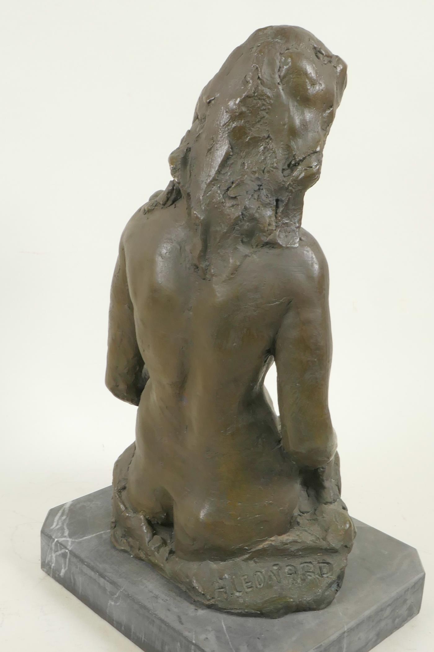 A bronze figure of a female nude, marked Leonard, 14" high - Image 5 of 6