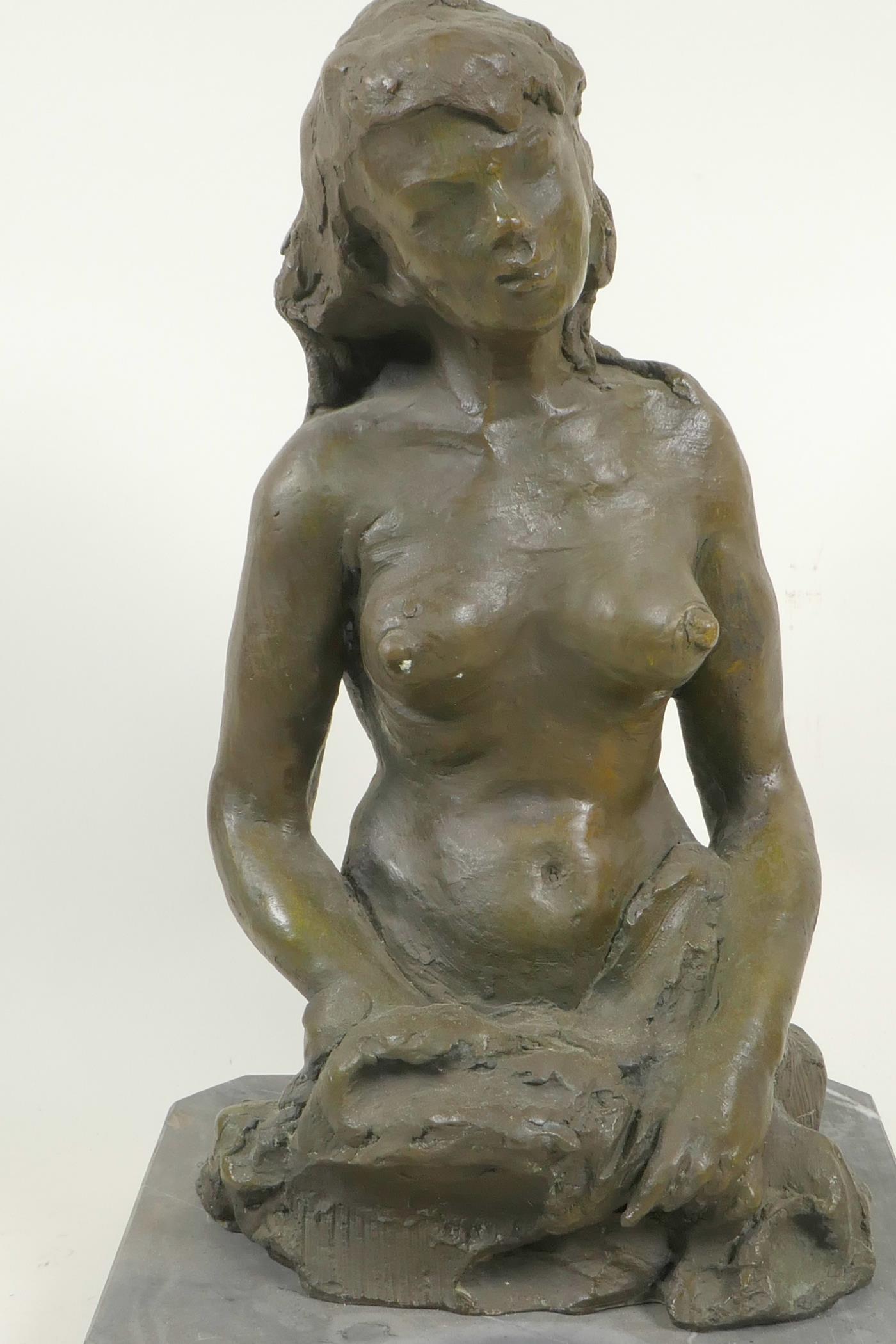 A bronze figure of a female nude, marked Leonard, 14" high - Image 2 of 6