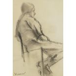 Portrait of a seated lady, signed Kramer, charcoal drawing, together with a pair of unframed sepia