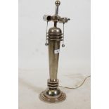 A vintage Art Deco style chromium plated two branch table lamp, A/F base requires refixing, 23½"