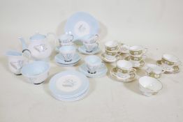 A 1950s Queen Anne fine bone china 'Glade' pattern tea service, in pastel blue and white, with