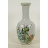 A Chinese famille verte porcelain vase decorated with warriors and a horse in bright enamels, 4