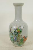 A Chinese famille verte porcelain vase decorated with warriors and a horse in bright enamels, 4