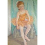 Portrait of a young ballerina, signed Bess Defries Brady, artist's label verso, unframed oil on