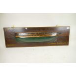 A mounted half hull model of the warship Agamemnon, bears the name H. Adams Bucklers Hard, 35½" x