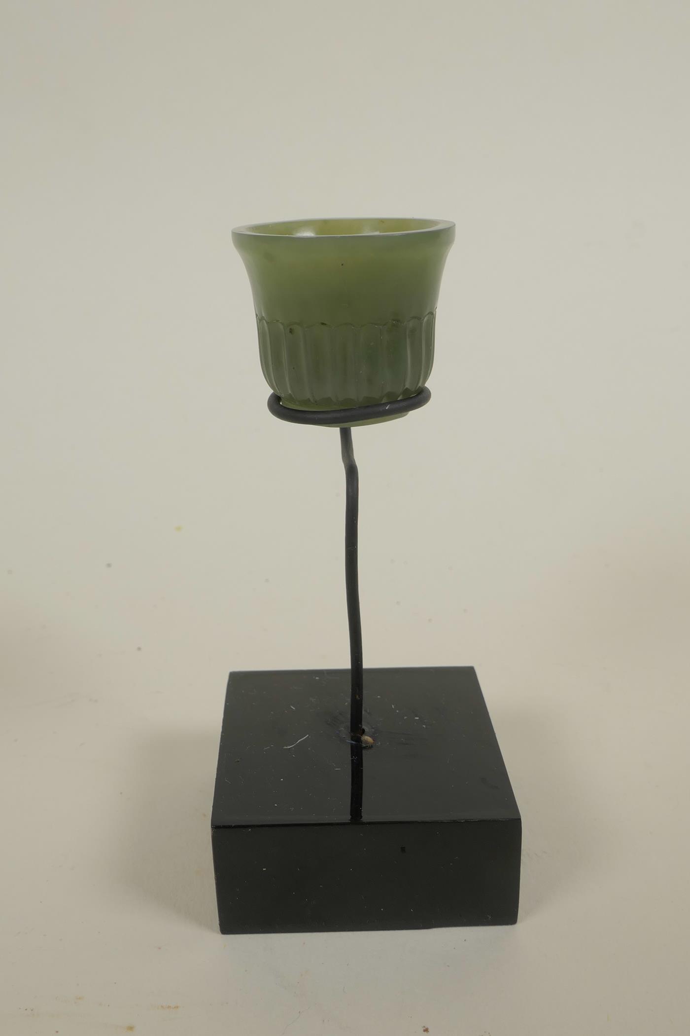 A Mughal miniature celadon jade cup, 1" diameter - Image 2 of 2
