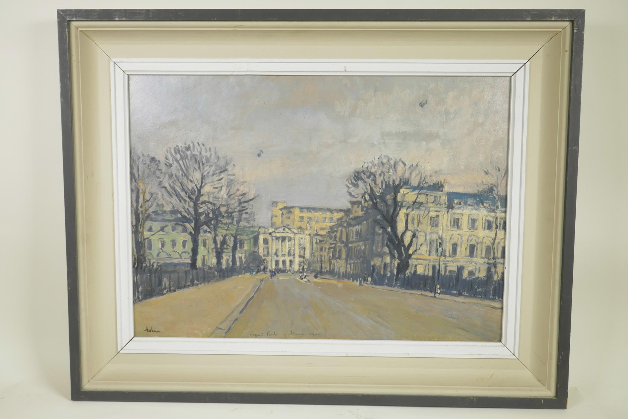 Lord Methven, signed oil on board, inscribed 'Regent's Park, 9th March 1940 (with barrage balloons - Image 2 of 5
