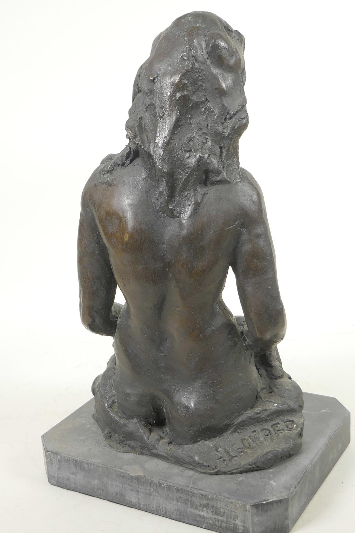A modernist bronze figure of a female nude, on a slate base, 13½" high - Image 5 of 5