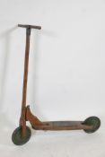 A vintage beech and elm 'Eureka' child's scooter, c.1920, 35" high