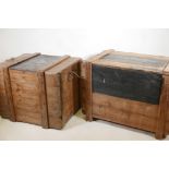 A vintage pine shipping crate and another smaller, largest 39" x 26" x 29"