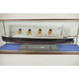 A cased model of RMS Titanic, 28" long, case 35½" x 9" x 13"