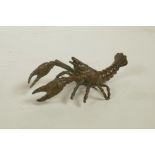 A Japanese Jizai style bronze of a crayfish, 3½" long