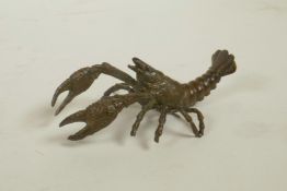 A Japanese Jizai style bronze of a crayfish, 3½" long