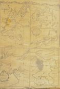 An antique maple framed black and white map page illustrating America's major harbours in the C18th,