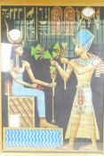 A pine framed Egyptian painting on papyrus of two figures, 20½" x 29½"