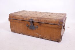 A vintage tin trunk with original paint, 33" x 19", 13" high