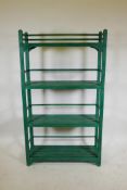 An Indian painted hardwood four tier open rack, 36" x 12" x 63"