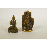 An Indian brass figure of Buddha and another, largest 4"