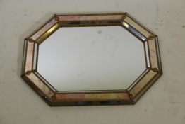 A brass mounted cushion wall mirror, with antiqued glass, late C20th, 31" x 24"