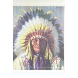 A framed colour print portrait of Chieftain 'Little Bear' by Henry Balink, 15" x 14"