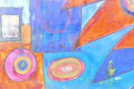An abstract watercolour on paper, an abstract oil on paper and an abstract acrylic on canvas, all by