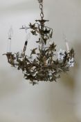 A gilt brass and opaline glass five branch chandelier, 24" x 17" drop