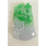 A Chinese carved jade pendant in the form of a kylin climbing a large gourd, 2" long