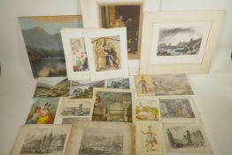 A quantity of C19th and C20th prints, engravings, bookplates etc, mostly topographical and socio-
