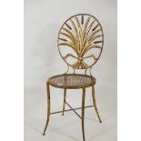 A gilt painted metal side chair with wheatsheaf back