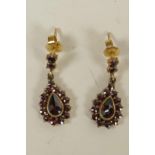 A pair of 18ct gold and garnet drop earrings (3.7 grams)