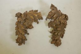 A pair of C19th carved giltwood corner mounts/ornaments, 25" x 20"