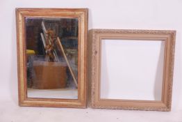 A Continental carved pine frame, 16¼" x 16¼" rebate, and a C19th giltwood framed mercury glass