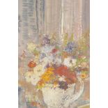 C.A. Hunt, still life, vase of flowers, oil on card, 16" x 18"
