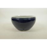 A Chinese powder blue glazed porcelain bowl/pot, 8½" diameter