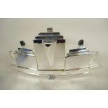 An Art Deco style four piece silver plated teaset and tray, 15" long