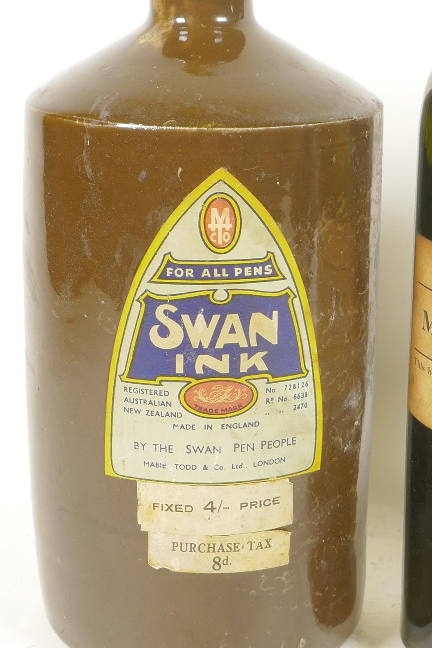 A large stoneware Swan ink bottle with original label together with a Harrods Grocery Department - Image 4 of 5