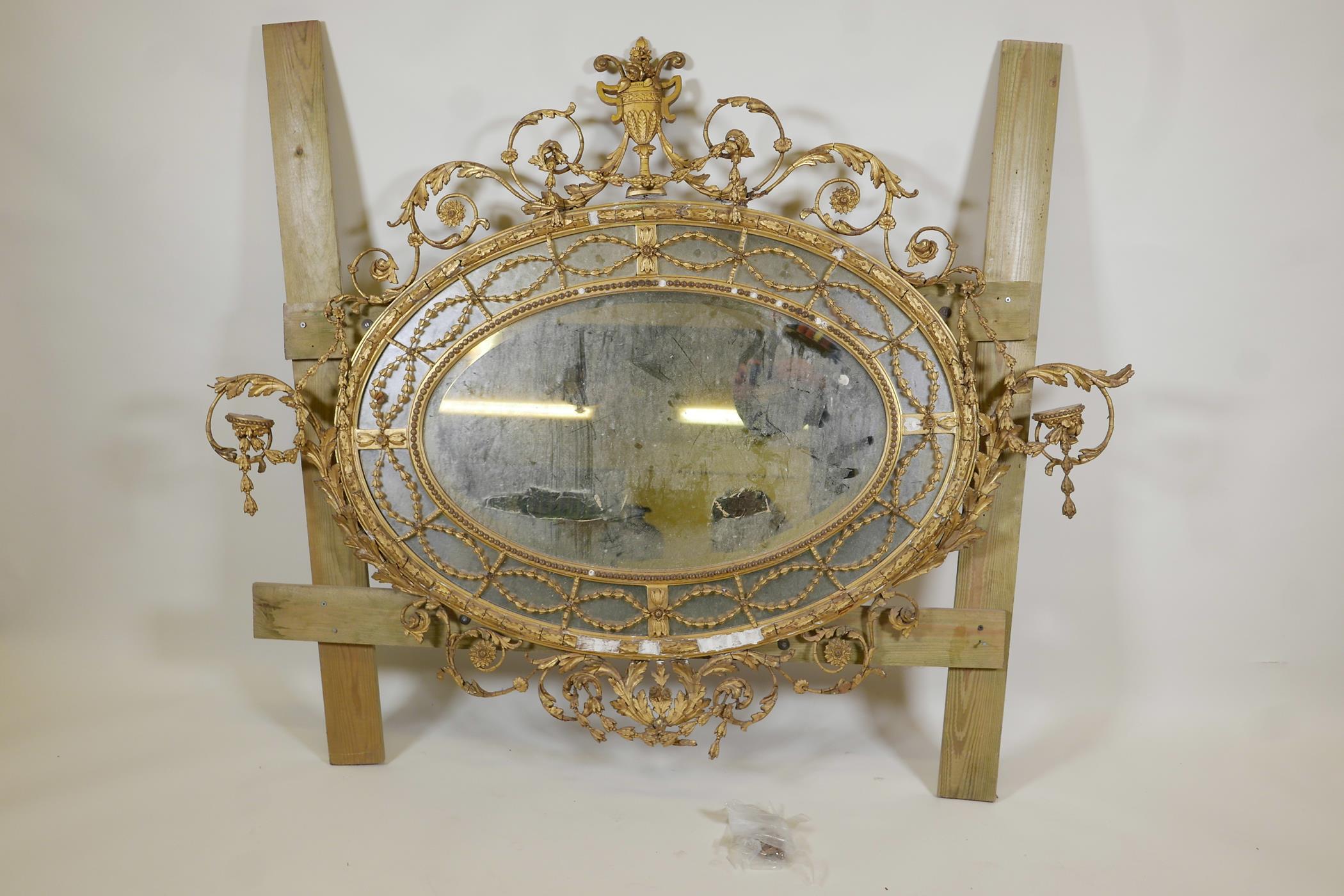 A C19th Adam style giltwood and composition sectional hall mirror, A/F, 60" x 46" - Image 2 of 7