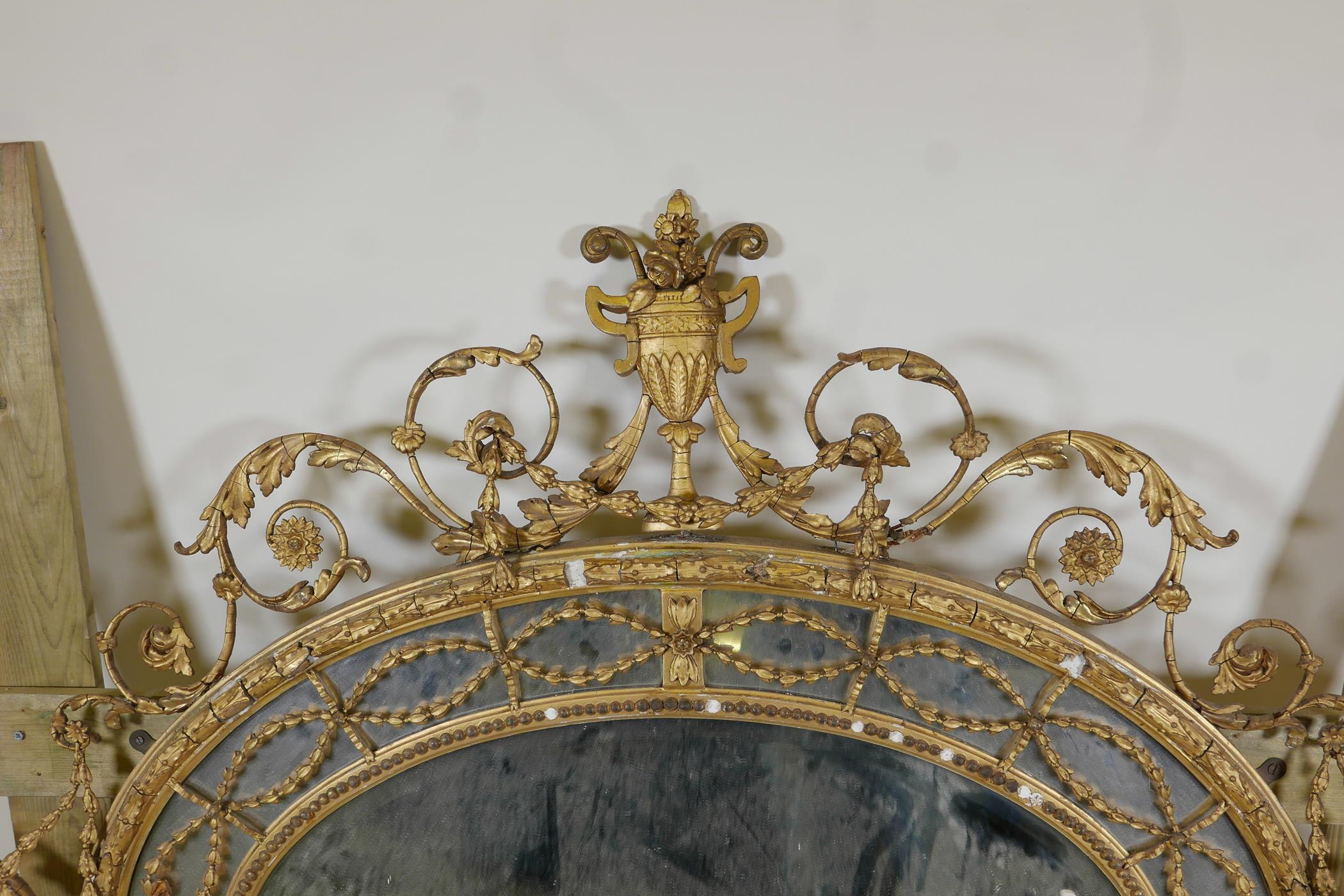 A C19th Adam style giltwood and composition sectional hall mirror, A/F, 60" x 46" - Image 5 of 7