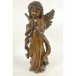 A cast bronze figure of a praying angel, 12" high