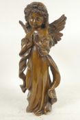 A cast bronze figure of a praying angel, 12" high