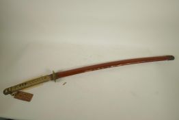 An original WWII Japanese Imperial Army officer's Shin-Gunto samurai full tang sword with red