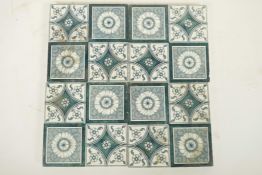 Four C19th architectural Minton China tiles, each 6" square