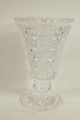 A Stuart Crystal trumpet shaped cut glass pedestal vase, 12½" high