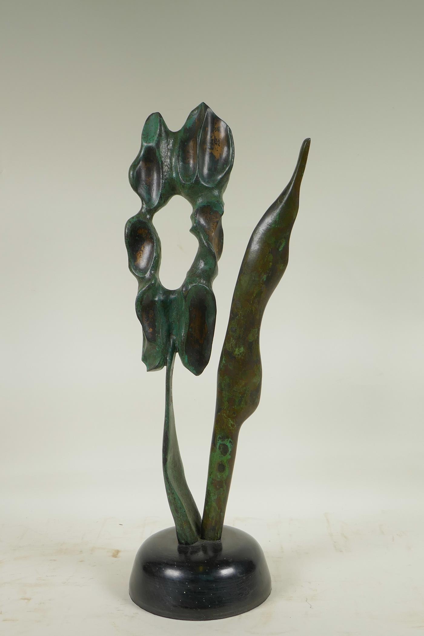 Margaret Parfitt, 'Flora', abstract bronze, monogrammed with artist's label to base, 20" high - Image 3 of 4