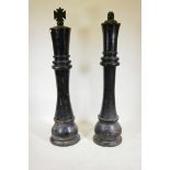 A pair of giant 'King and Queen' chess pieces, 72" high