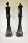 A pair of giant 'King and Queen' chess pieces, 72" high