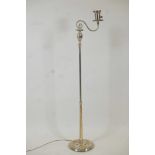 A nickel plated standard/reading lamp, 48" high, lacks shade